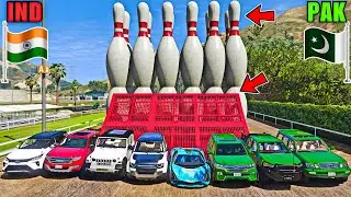GTA 5 INDIA VS PAKISTAN VS LUXURY SUV & SUPER CARS BOWLING PIN WALL CROSS CHALLENGE | Gta 5 Gameplay