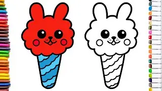 How to Draw BUNNY Cotton Candy ICE-CREAM 🐰🍭🍦🥶| Step by Step | Easy drawing for kids 🌈 🌈