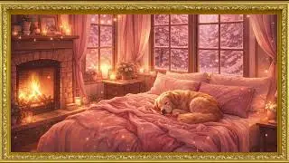 Framed Cozy Dog, Fireplace, and Snow (3 hours)