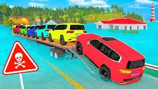 Colorful Mixed Vehicles vs REVERSED Speed Bumps – Big Bouncy Fun – BeamNG Ep.14