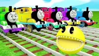 【踏切アニメ】あぶない電車 TRAIN Vs MS PACMAN 🚦 踏切 Fumikiri 3D Railroad Crossing Animation #1 2 3 4