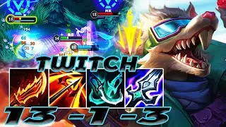 WILD RIFT TWITCH ADC GAMEPLAY | 13 -1 -3 MVP | TWITCH BUILD RUNES