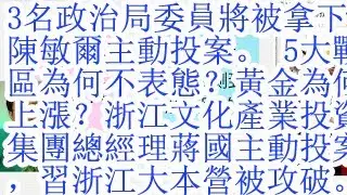 3名政治局委员将被拿下，陈敏尔主动投案。5大战区为何不表态？黄金为何上涨？​浙江​文化​产业​投资​集团​总​经理​蒋国​兴主动投案，习浙江大本营被攻破。