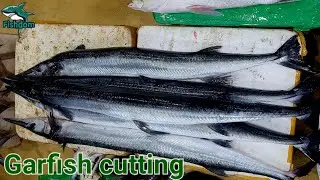 Amazing 😲 ! Garfish cutting and chopping skills in village fish market  by veteran fish cutter