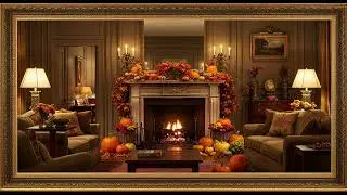 Frame TV Art - Frame Art TV with Music: Elegant Autumn Living Room with a Cozy Fireplace