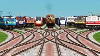🚧 9 Fake Trains Crossing By Bumpy Forked Railroad Tracks || train video || train simulator classic