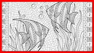 Color by Number Mosaic Art Blue Fishes Zen Color app #coloringbook