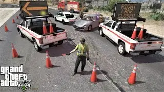 GTA 5 DOT Emergency Message Board Truck Responding To A Police Car Rear Ended On A Traffic Stop