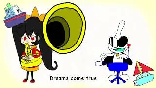 Ashley and Orbulon playing instruments together