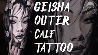 Geisha Outer Calf Tattoo - Empire Inks: Grey Wash Set 🖤