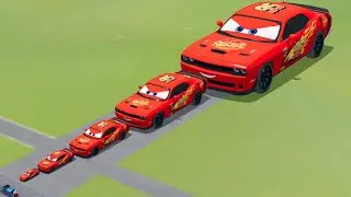 Big & Small Dodge Challenger SRT Hellcat Lightning McQueen VS Train Thomas | BeamNG.drive