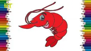 How to draw a shrimp cute and easy | Shrimp cartoon drawing and coloring