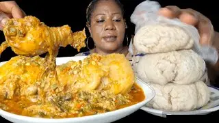 African food mukbang/ oatmeal fufu with egusi and okra soup. Nigeria food ASMR