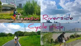 Cycling along exquisite Tamsui river side in Taipei