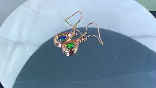 One pair of Rose Gold plated Silver dangling pearshape Opal triplet earrings
