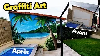 je graff un petit coin de paradis - Trompe l'oeil, spray art graffiti comission