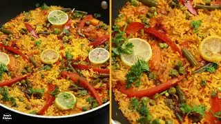 Indian Style Spanish Paella One Pot Veg Rice with Homemade Veg Stock