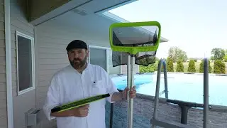 Pool cleaning long pole brush and net set