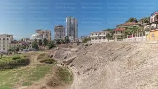 Panorama showing the Amphitheatre of Durres timelapse.