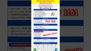 CISF Constable Tradesmen Recruitment 2025 #shorts #cisf #shortvideo #youtubeshorts