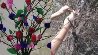 Dry branches decorate with crape paper 🌹🌺🌹🌹🌹🌹🌺
