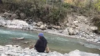 HOOK AND ROD FISHING IN SMALL RIVER OF NEPAL | HIMALAYAN TROUT FISHING | ASALA FISHING |