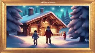 Cabin & Three Children Approaching It | Winter Background | Screensaver 4K | No Sound Video