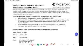 DENIAL OF BANK ACCOUNT W/ PNC BANK