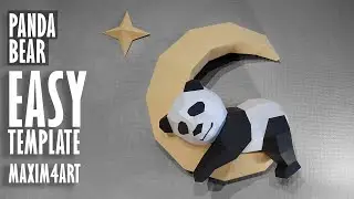Panda on the moon. Sleeping panda. Free pdf 3D papercraft