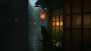 A Cat&rsquo;s Peaceful Moment Beneath the Rain and Lantern Light