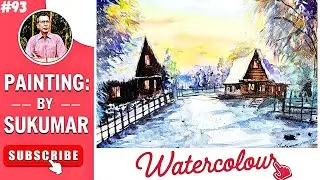 সিনারি ড্রয়িং | Watercolor Scenery Drawing Tutorial - 93 | Snow scape Painting | Art