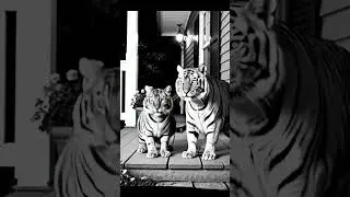 😂😱Porch Pals: Cat & Tiger Thumbs-Up CCTV😂#ytshort#shorts#funny #animals