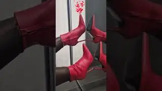 Red leather ankle boots with high heels with leather leggins! 😘😘😘