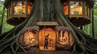 I Built a Secret Home Inside a 500 Year Old Tree #asmr