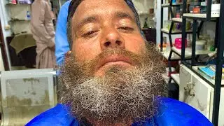 ASMR BARBER  55 Year Old Homeless man  Big Beard Shave 🪒 ASMR 70 years Old men Haicut Roleplay :