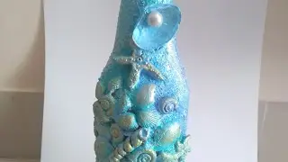 Ocean theme bottle art/ sea theamed bottle (with seashells/DIY)