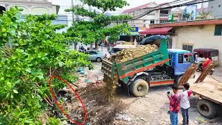 Mix VDO .!! Landfill flooded best action by Bulldozer Pushing and Dump Truck 5-Ton Unload Stone Full