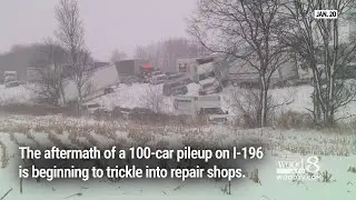 Cars trickle into West Michigan body shops after 100-car pile up