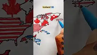 Нарисуйте карту Исландии с флагом 🇮🇸 #исландия #флаг #карта