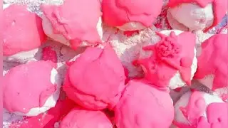 Beautiful Pink Cornstarch Paste On White Balls | Soft Balls Crumbling Asmr