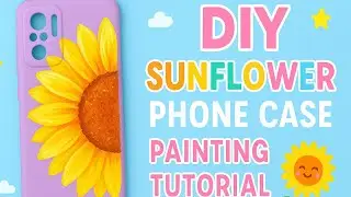 DIY Sunflower Phone Case Painting Tutorial | Easy Acrylic Art with @BrustroOfficial  Colours 🌻