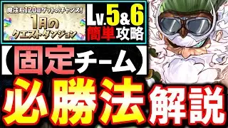 【固定チーム】最も楽な立ち回りがこちら!!1月のクエストダンジョン Lv5 Lv6攻略法を徹底解説!!魔法石をサクっとGETしよう!!【パズドラ】