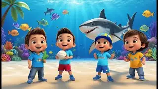 🦈 Three Little Sharks Play Cricket | 3D Animated Nursery Rhyme for Kids