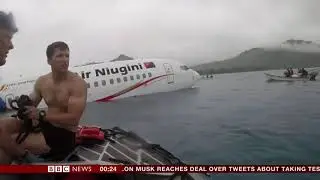 Footage of the aircraft in lagoon rescue (close up) (Micronesia) - BBC News - 30th September 2018