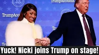 Ники Минаж и Трамп держатся за руки на мероприятии.