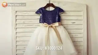 Champagne, Blush Pink, Navy Blue, Gold Tulle Satin Sequin Flower Girl Dress | Princessly Dresses