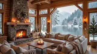 Cozy Fireside Cabin on a Snowy Day ❄️ Winter Piano Music with Crackling Fireplace for Relaxation