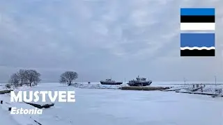 Mustvee, Estonia. Walk in the harbour by the frozen lake Peipus (Peipsi). 4K
