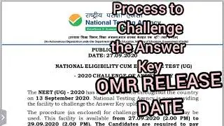 NEET 2020 Answer key challenge last date|How to challenge|OMR Sheet release date||