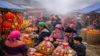 The market is crowded as Tet approaches; every family goes to the market to buy Tet supplies.